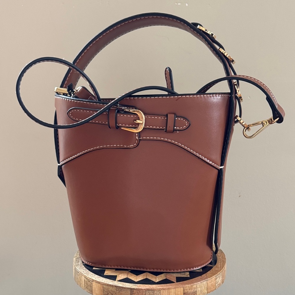 Zara Brown Bucket Crossbody with Gold Hardware